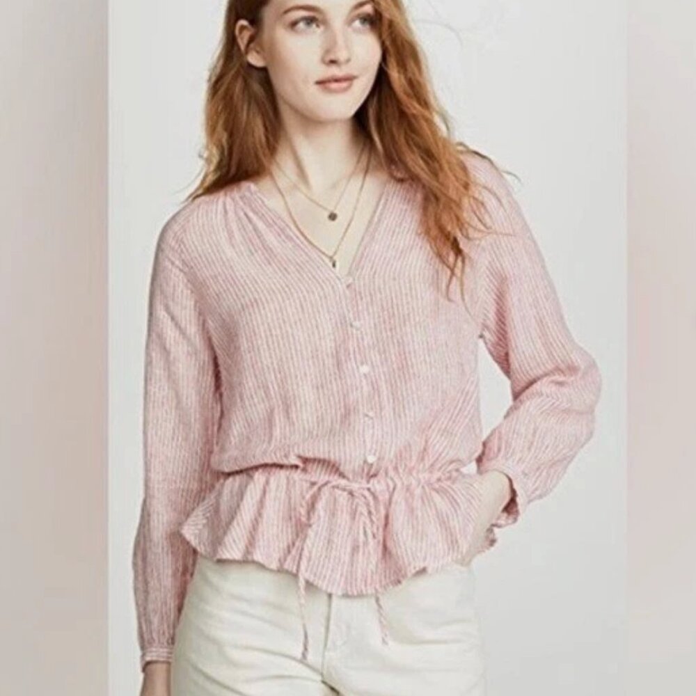 Rails Linen Blend Button Front Striped Blouse Sma… - image 1